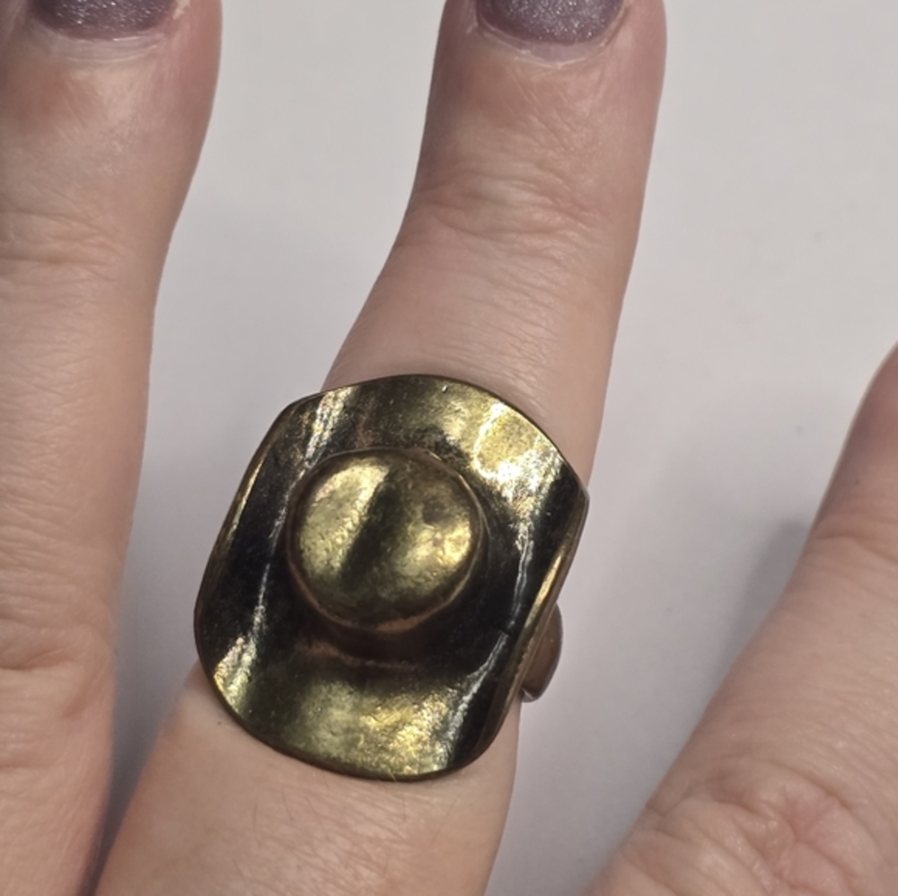 Treska Antique Gold-Toned Cowboy Hat Western Statement Ring Size 7.5